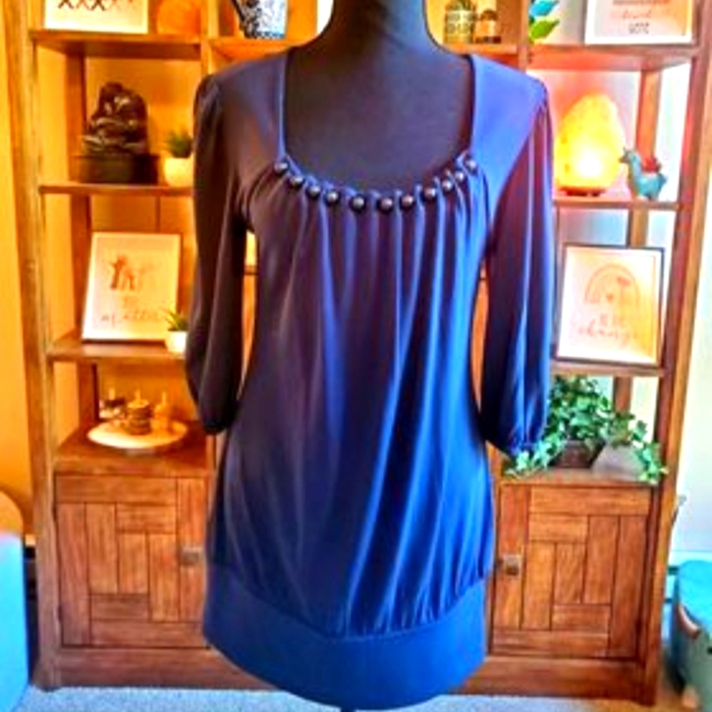 Classy Navy Blue Detailed Top Size Medium